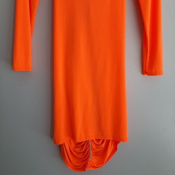 BOOHOO Cut-out Ruched Long Sleeve Mini Dress Orange Sz 8 Flawed - Picture 11 of 14